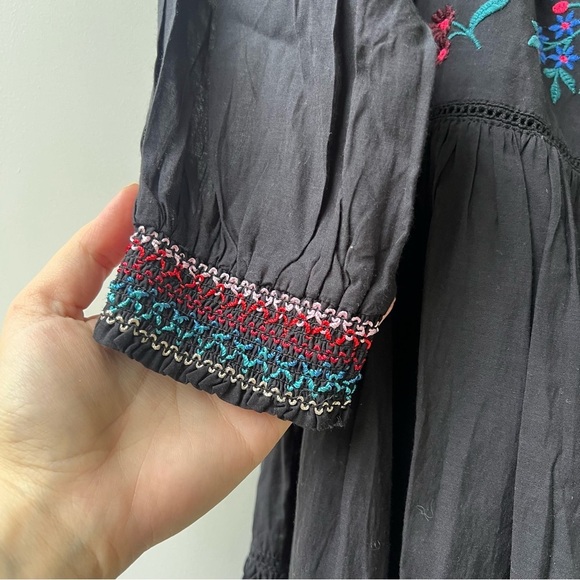 Free People Sunbeams Floral Embroidered Off The Shoulder Boho Dress - Black - S - Picture 9 of 14